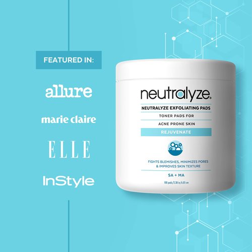 Neutralyze Exfoliating Acne Treatment Wipes - Maximum Strength, Textured Acne Pads with Mandelic Acid & Salicylic Acid for Face & Body - Suitable for All Skin Types, Teens & Adults (100 Wipes)