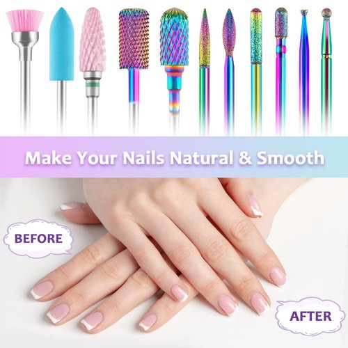 Nail Drill Bits, HEYMKGO 3/32 Inch Nail Bit Set for Acrylic Nails, 11Pcs Tungsten Carbide Diamond Cuticle Nail Gel Polish Remover Tool for Nail Drill Efile, Professional Drill Bits Nail Salon Home DIY