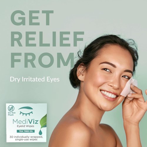 Tea Tree Eyelid Cleanser Wipes - Soothing Dry Eye Relief | 30 Single-Use Towelettes for Demodex Removal