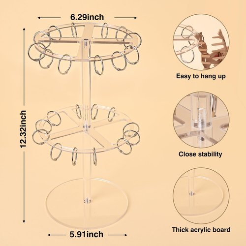 QUPIVA 2-Tier Acrylic Claw Clip Organizer Rack- Large Capacity Hair Claw Clips Holder for Bathroom, Bedroom- Durable Clear Hair Accessories Organizer Storage for Women and Girls