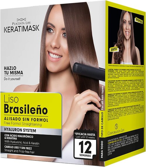 Placenta Life KeratiMask Brazilian Straightening Kit - Formaldehyde-Free Keratin Treatment for Smooth, Shiny Hair