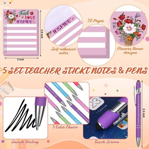 Resholder 25 Pcs Teachers Appreciation Gift for Women Teacher Kraft Paper Bags Makeup Bags Sticky Notes Ballpoint Pens and Bookmarks Graduation Gifts for Tutor Appreciation Week Gift Sets Bulk