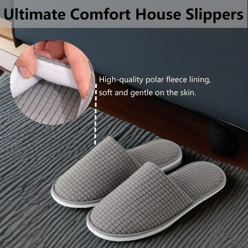 DECOUE 6 Pairs Disposable Slippers for Guest, Non Slip Spa Washable Reusable House Slippers Hotel Indoor Shower Slides for Women Men, Home,Travel(Polar Fleece)