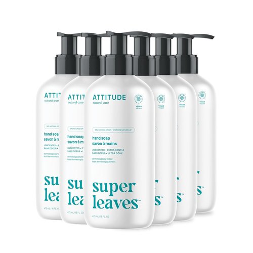 ATTITUDE Liquid Hand Soap - EWG Verified, Plant-Based & Vegan, Unscented | 16 Fl Oz (Pack of 6)