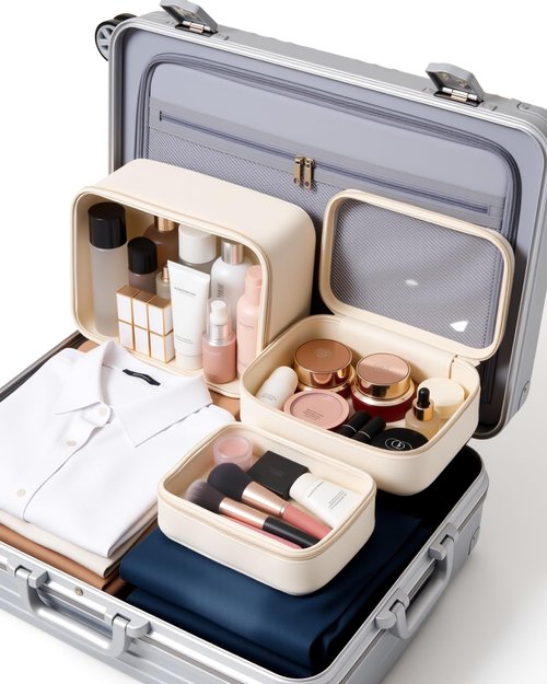 FFpaw Travel Clear Makeup Bag Set for Women, 3 Pack Travel Size Toiletry Bag with Zipper Small Makeup Pouch for Purse Waterproof Portable Cosmetic Case Compact Car Organizer Storage Bag (Beige Set)