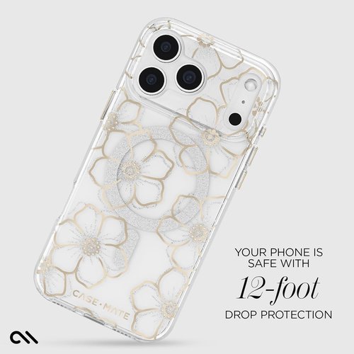 Case-Mate iPhone 17 Pro Max Case - Sparkly Floral Design with 12ft Drop Protection | MagSafe Compatible