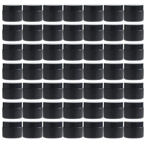 OverNews 48 1oz Black Glass Jar, Empty Cosmetic Lotion Containers,with Inner Liners,Black Lid, Spatula (Black）