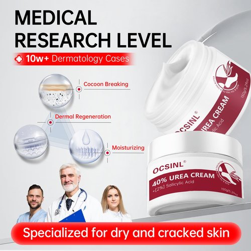 OCSINL Urea Cream 40 Percent for Feet Maximum Strength, with Heel Protectors, Foot Moisturizer Cream for Dry Cracked Heels Rough Dead Dry Skin Foot Callus Remover - 5.29 Oz