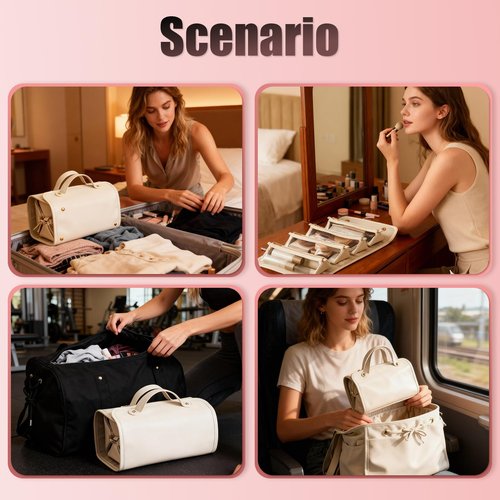 LuyaVogue Large Expandable Makeup Bag for Women, 4-in-1 Waterproof Makeup bag, Cosmetic Bag with Detachable Interior Pockets, Ideal for Women Travel Essentials(White)