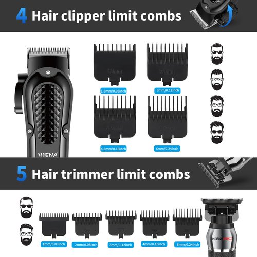 HIENA PRO Professional Cordless Hair Clippers for Men, T-Blade Beard Trimmer & Foil Shaver & Nose Hair Trimmer Set, Rechargeable Electric Barber Hair Cutting Grooming Kit