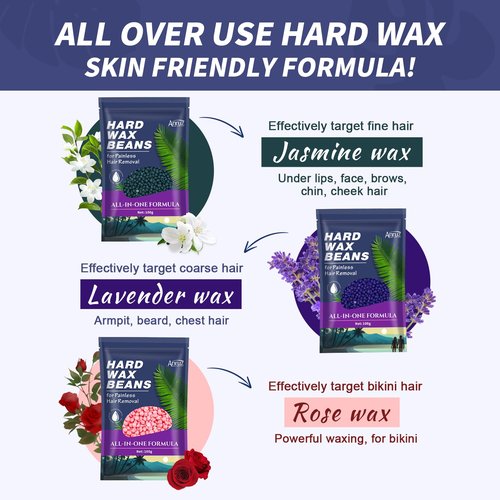 Anruz Waxing Kit for Women Men - Wax Kit for Hair Removal with Silicone Bowl,4 Bags Hard Waxing Beads and 30 Sticks - at Home Use Wax Warmer for Full Body, Bikini, Eyebrow, Face, Sensitive Skin