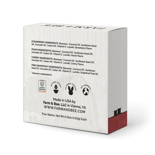 Natural Lip Balm Variety Pack, 4 Flavors, Organic Ingredients, Moisturizing, Healing