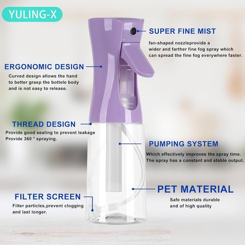 Skiennix Ultra-Fine Hair Spray Bottle - Continuous 200ml/6.8oz for Hair Design, Cleaning & Skin Care | Reusable Purple