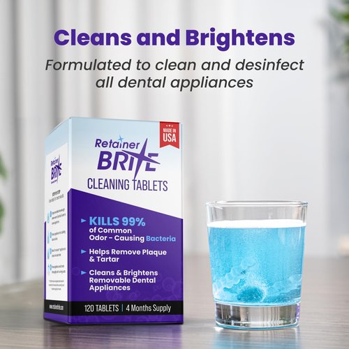 Retainer Brite Retainer Cleaner Tablets for Ultrasonic Cleaners, Used for Cleaning Invisalign, Mouth Guard, Night Guard and More, 4 Month Supply, Made in USA,120 Tablets