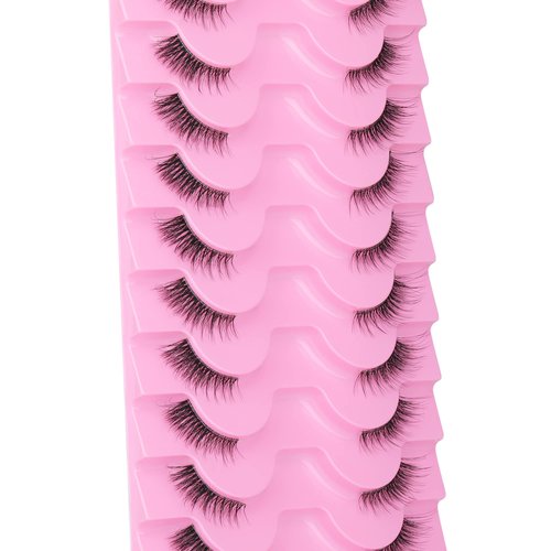 FANXITON Half Lashes Natural Look Wispy Cat Eye Lashes 13 mm Clear Band Accent Short False Eyelashes that Look Like Extensions 10 Pairs