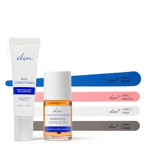 Elon Essentials Kit for Healthy Nails - Nail Conditioner, Cuticle Oil & File Set for Daily Strengthening