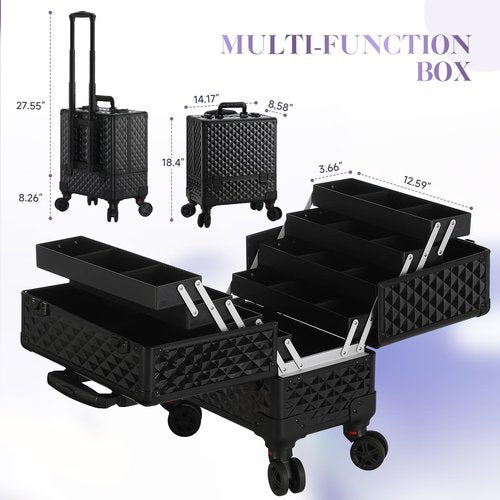 Leeora&Leekoo High-Capacity Multilayer Portable Nail Case for Nail Tech Organizer with Wheels - Lockable Makeup Case Organizer, Cosmetic Case, Makeup Train Case (watercube pattern)
