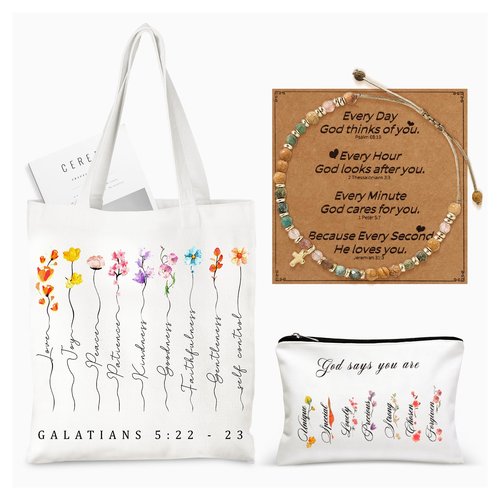 TUZELIYA Christian Gifts for Women, Cross Bracelet & Bible Bags for Women Inspirational Gifts, 3 Pcs Faith Spiritual Christian Basket for Mom Sister Best Friend Coworker