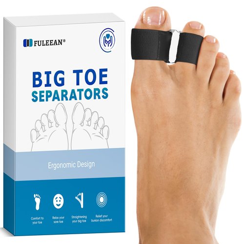 FULEEAN Big Toe Spacer/Corrector,Overlapping Toes, Bunion Pain Relief, Toe Alignment, Soft Silicone/Gel, 2 Loop,Day Night Wear,3 Sizes,Comfortable, Washable. (Black, MIDDLE: WOMEN 9.5-11 /MEN 6.5-9)