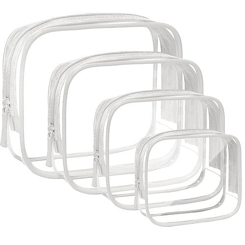 4 Pack Clear Makeup Bags, TSA Approved Toiletry Bag Car Organizer Travel Cosmetic Case Portable Travel Essentials Bags for Toiletries Clear Summer Beach Bag Carry on Airport Airline Compliant Bag