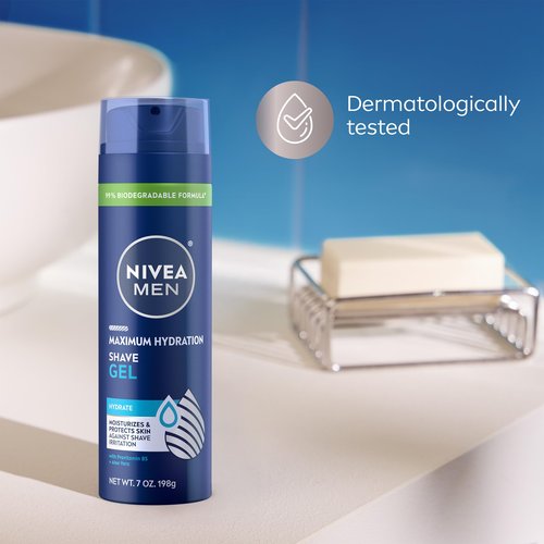 NIVEA MEN Maximum Hydration Shave Gel, with Aloe Vera and Provitamin B5, Shaving Gel for Men, 7 Oz Can, Pack of 3