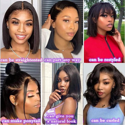 Short Bob Wig Human Hair 13x4 Frontal Bob Wigs 180% Density Glueless Wigs Pre Plucked Short Bob Wigs for Black Women (10 inch)