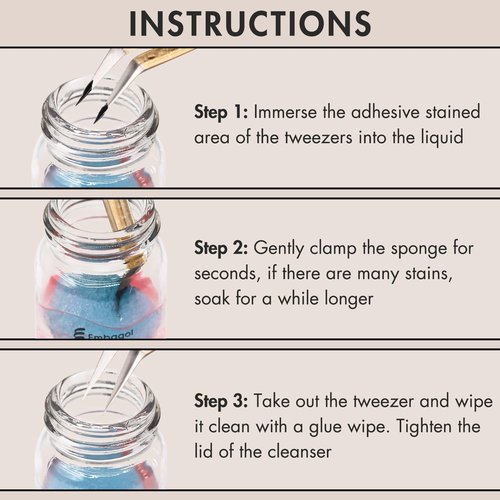 Embagol 2 Bottles Tweezer Cleanser for Eyelash Extensions Tweezers Glue Remover Liquid for Lash Tools with 2 Spongeballs(2 Bottles Cleanser)