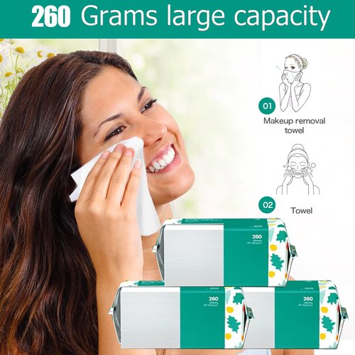 Soft Disposable Face Towel, Cotton Facial Dry Wipes 300 Count, Cotton Dry Wipes for Washing and Drying,Facial Tissue for Cleansing, Skincare, Makeup Remover Large packing (3 PACK)