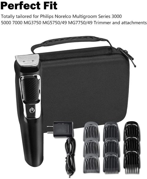 ProCase Hard Travel Case for Norelco Multigroom Series 3000 5000 7000 MG3750 MG5750/49 MG7750/49 Men's Electric Trimmer Shaver and Attachments -Black