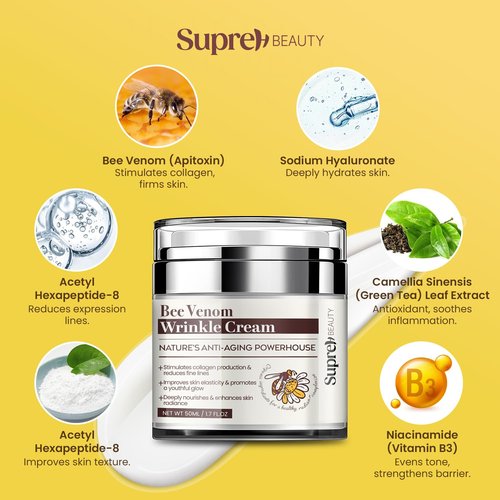 SupreH Bee Venom Cream Wrinkle Filler: Instant Face Lift Cream and Eye Tightener Cream with Hyaluronic acid Niacinamide for women and men 50