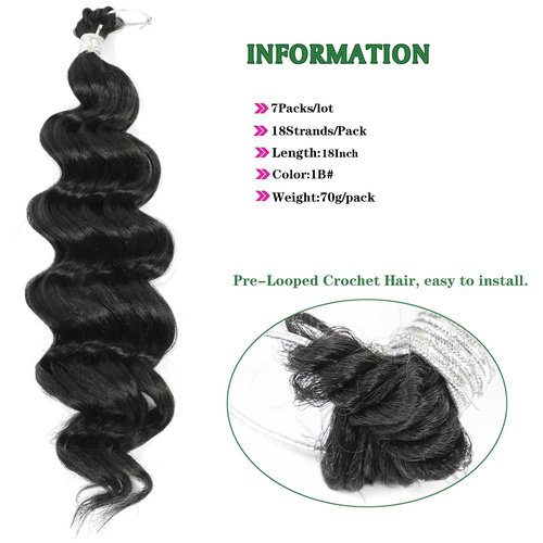 7 Packs Ocean Wave Crochet Hair 18 Inch Long Curly Braiding Deep Ocean Wave Hair Short Wavy Crochet Braids Synthetic Hair Extensions for Women (18Inch (Pack of 7), 1B)