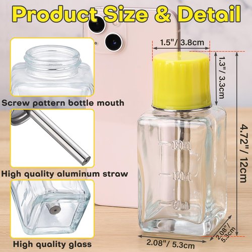 Noverlife 6Oz / 180ml Glass Push Down Pump Dispenser w/Copper Core, Acetone Pump Dispenser Alcohol Dispenser Push Down, Nail Polish Remover Pump Dispenser Bottle Push Down Hand Pumping Press Container