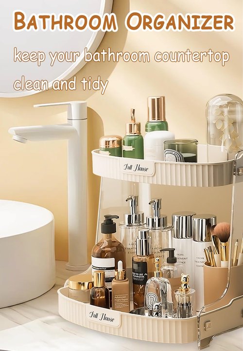 Skincare Organizer 2 Tier,Large High Capacity Makeup Countertop Storage,Perfume Holder Cosmetic Display Cases,for Vanity,Desktop, Bathroon, Dresser,Ideal for Women (Beige)