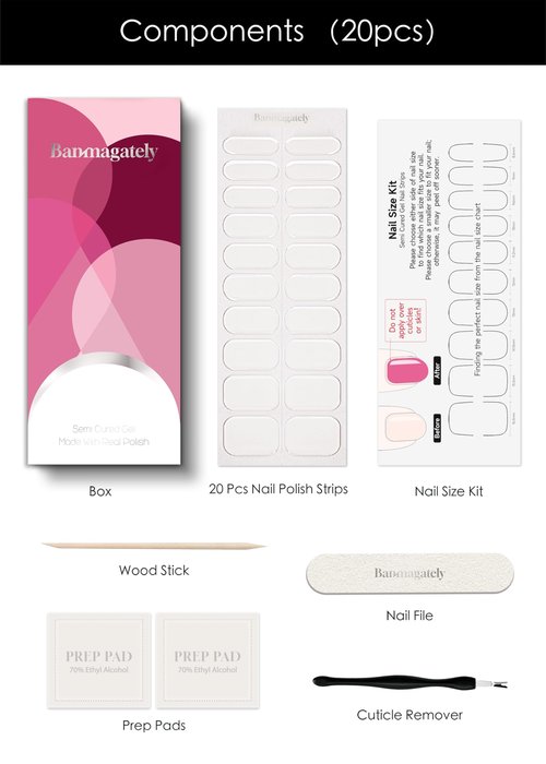 Banmagately Semi Cured Gel Nail Strips, 20Pcs Long Lasting Salon Quality Wraps, Easy Apply & Remove Gel Nail Stickers with UV Light (Clear Glossy)