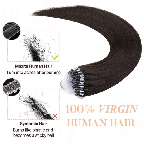 MAXITA Microlink Hair Extensions Human Hair Dark Brown Micro Bead Hair Extensions Real Human Hair, 50g/50 Strands/Pack, 18 In