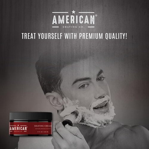 American Shaving Co. Sandalwood Shaving Cream For Men 8 Oz, Made in USA, Easy Application, Quality Potent Ingredients, Long-Lasting, Non-GMO, GMP Certified, Cruelty-Free Products