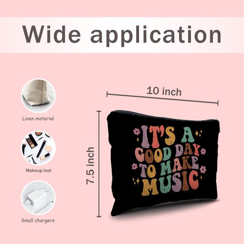 Nogrit Music Lover Makeup Cosmetic Bag,It's a Good Day to Make Music Groovy Colorful Makeup Travel Toiletry Bag,Gifts for Music Lovers Musicians Singers
