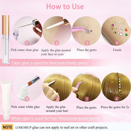 Hair Face Gems Rhinestones with Makeup Glue, Flat Back Colorful Jewels Crystal Half Round Pearl Gold Holographic Glitters Sequins Kit, Wax Pencil Tweezer and Brush For Face Eye Hair Body Makeup