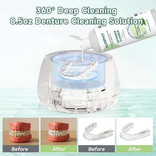 KUNPHY Ultrasonic Retainer Cleaner Solution Concentrate-Professional Cleaning of Retainers, Denture, Invisible Aligners, Mouth Guards, Night Guards, Remove Odors, Discoloration & Stains 8 oz(Mint)