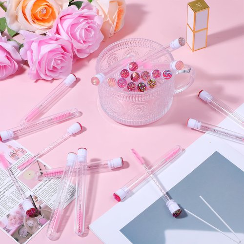 200 Pieces Mascara Wand Tube Set 100 Pcs Lash Spoolies for Eyelash Extensions 100 Pcs Diamond Empty Mascara Brush Disposable Colorful Eyebrow Applicator Makeup Tool