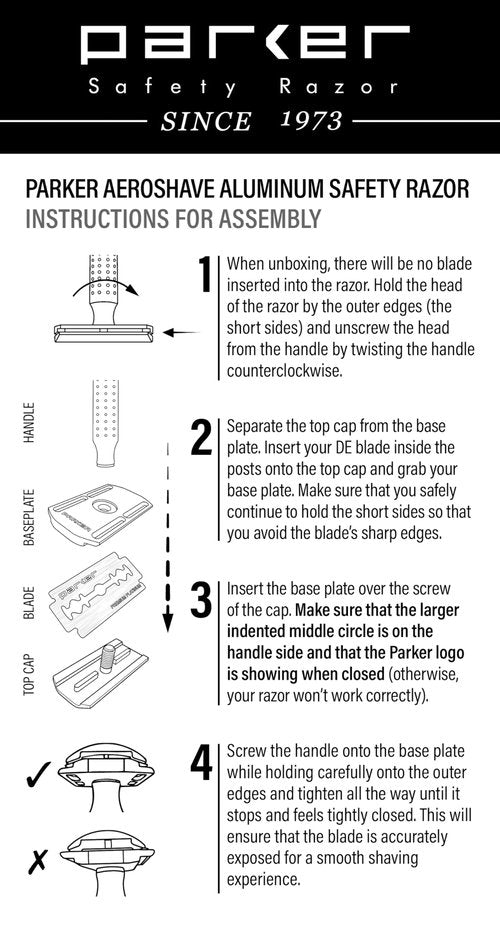 Parker Safety Razor - The AeroShave, Classic Length Handle-CNC Aluminum Double Edge Safety Razor & 5 Blades,- Precision Blade Exposure for a Comfortable Shave, For Men & Women. Mild Aggression