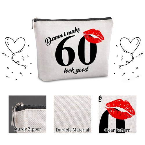 Pwrlveiut 60th Gifts Idea 60th Birthday Gift for Women Travel Makeup Bag Birthday Gifts for 60 Year Old Woman Turning 60 Gifts Woman 60th Birthday Gifts Ideas Cosmetic Bag