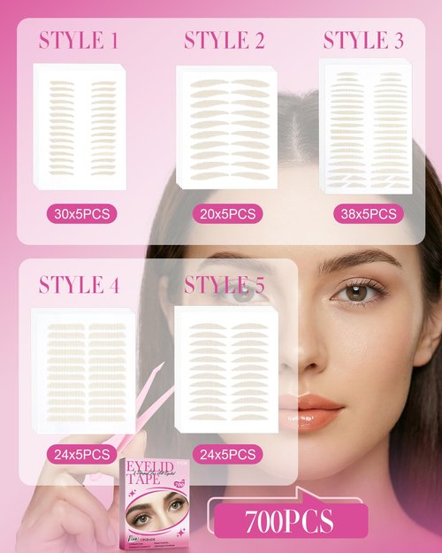 EMEDA Double Eyelid Tape 5 Sizes 700PCS Instant Lift Strips Invisible Natural Breathable Waterproof for Hooded Droopy Heavy Single Uneven Eyelids Ultra-Thin, Strong Hold(01)