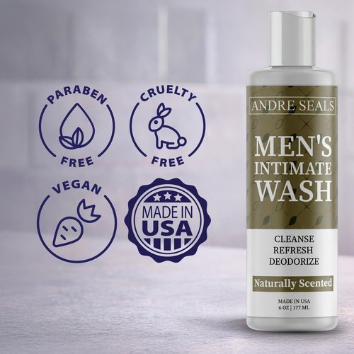 Andre Seals Intimate Wash for Men – Gentle Male Hygiene Cleanser with Aloe & Tea Tree, Rich Lather for Daily Freshness