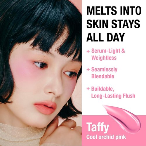 Dear Dahlia Petal Drop Liquid Blush - Buildable Vegan Serum Blush for Natural Dewy Glow, Taffy, 0.14 oz