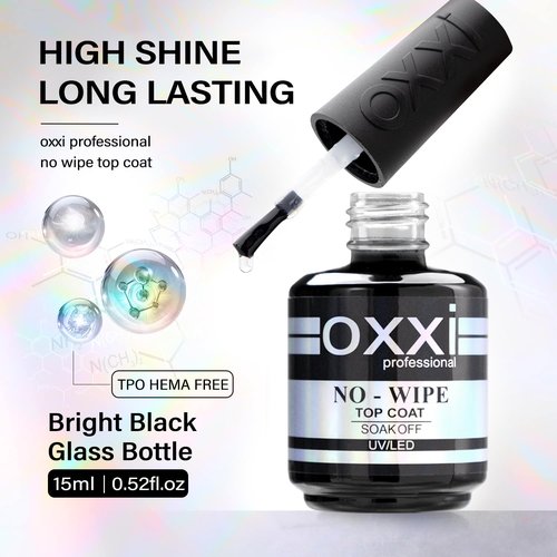 OXXI Professional No Wipe Top Coat Gel Nail Polish - Diamond-Like High Gloss, HEMA Free, 15ml