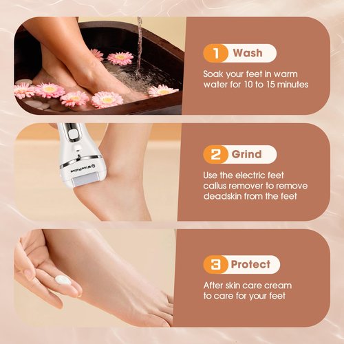 Electric Foot Callus Remover: Rechargeable Portable Electronic Foot File Callus Remover, Electric Callus Remover for Feet with 3 Rollers, IPX6 Waterproof Foot Care for Dead,Cracked Dry Skin