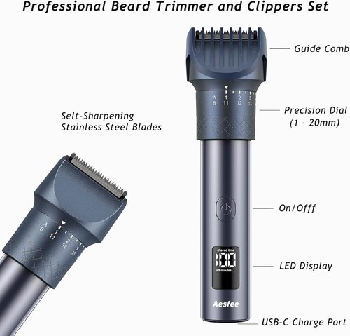 Skiennix Beard Trimmer Set - 3-in-1 Professional Clippers with Foil Shaver & Nose Trimmer | IPX7 Waterproof, 20 Adjustable Settings