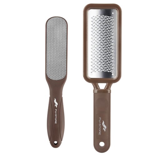 Fu Store 2 Pack Foot Files Callus Remover Stainless Steel Foot Rasp and Dual Sided Feet File Professional Scrubber Pedicure Tools Premium for Feet Care Remove Hard Skin, Brown