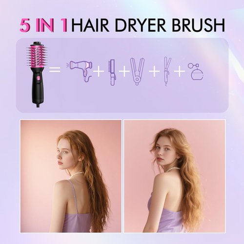 Dual Voltage Travel Hair Dryer Brush (100V-240V), Automatic Hot Air Brush with EU&UK Plug, 2 Inch Oval Barrel One Step Blow Dryer Brush and Negative Ion Anti-frizz Styling Brush